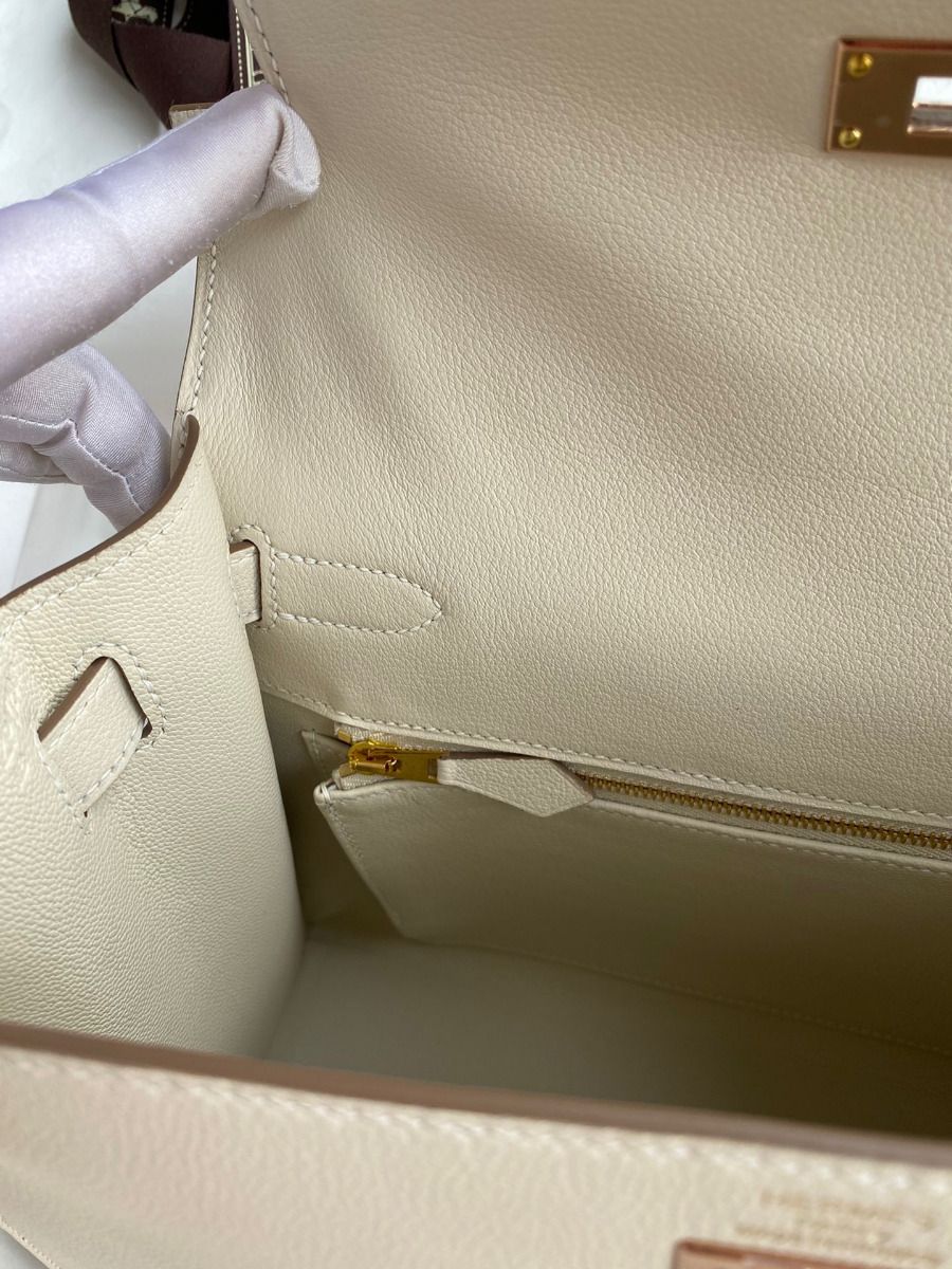 Hermes Kelly Sellier 28 Handmade Bag In Craie Evercolor Calfskin - Image 10