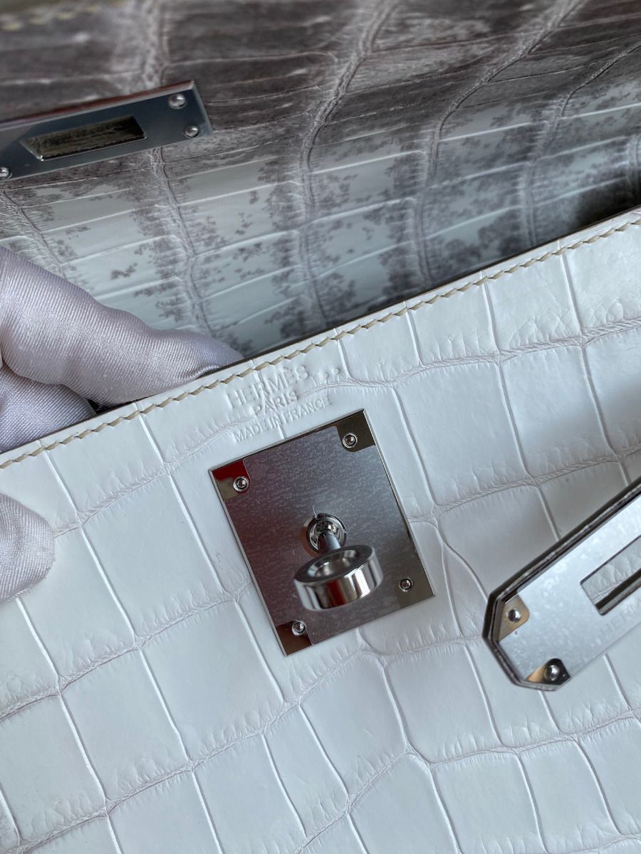 Hermes Kelly Retourne 28 Handmade Bag In Himalaya Crocodile Niloticus Skin - Image 8