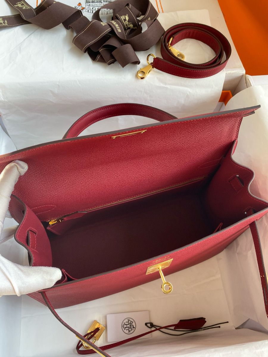 Hermes Kelly Sellier 32 Handmade Bag In Red Epsom Calfskin - Image 9