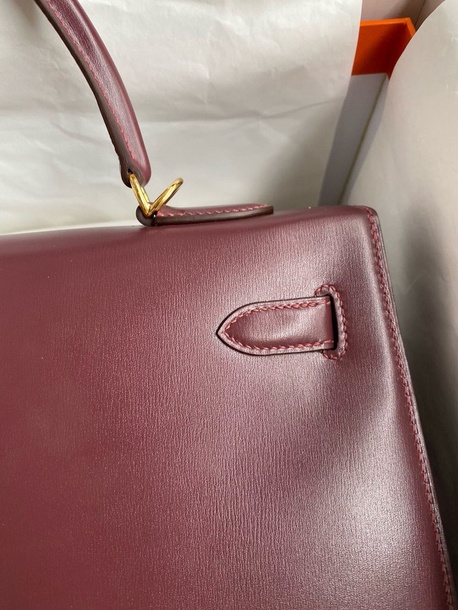 Hermes Kelly Sellier 35 Handmade Bag In Bordeaux Box Calfskin - Image 5