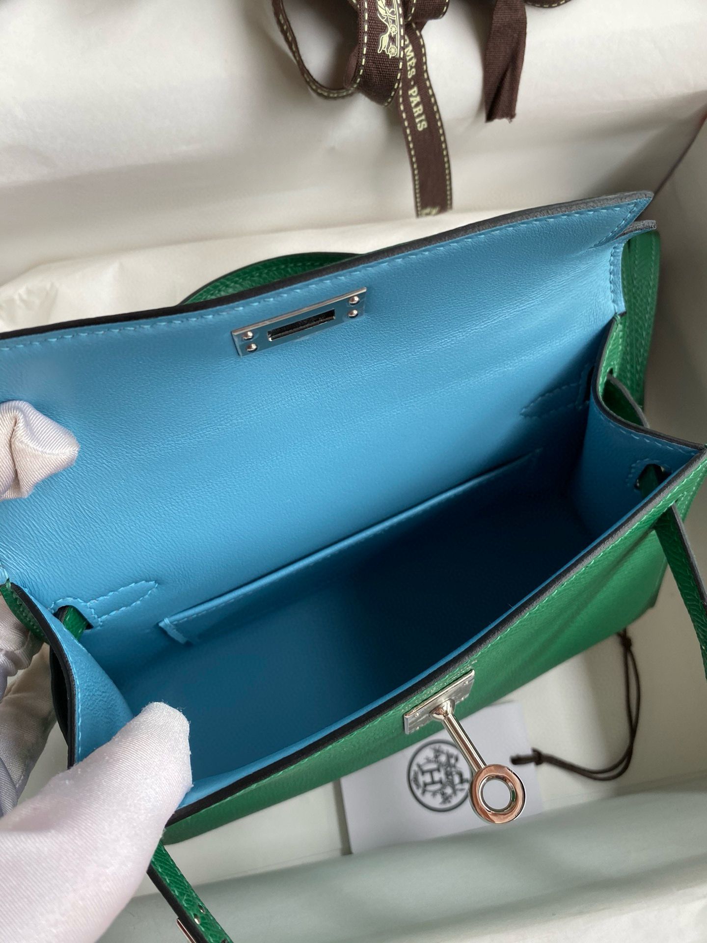 Hermes Kelly Mini II Verso Sellier Handmade Bag in Cactus Epsom Calfskin - Image 10