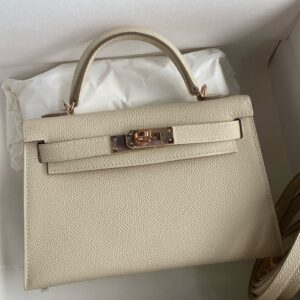 Hermes Kelly Mini II Sellier Verso Handmade Bag in Craie and Red Epsom Calfskin