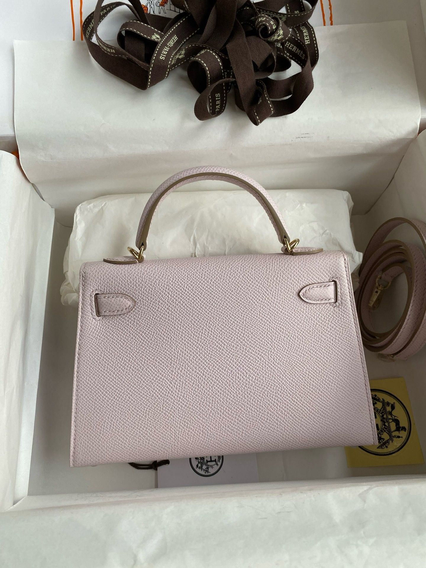 Hermes Kelly Mini II Verso Sellier Handmade Bag in Mauve Pale Epsom Calfskin - Image 6