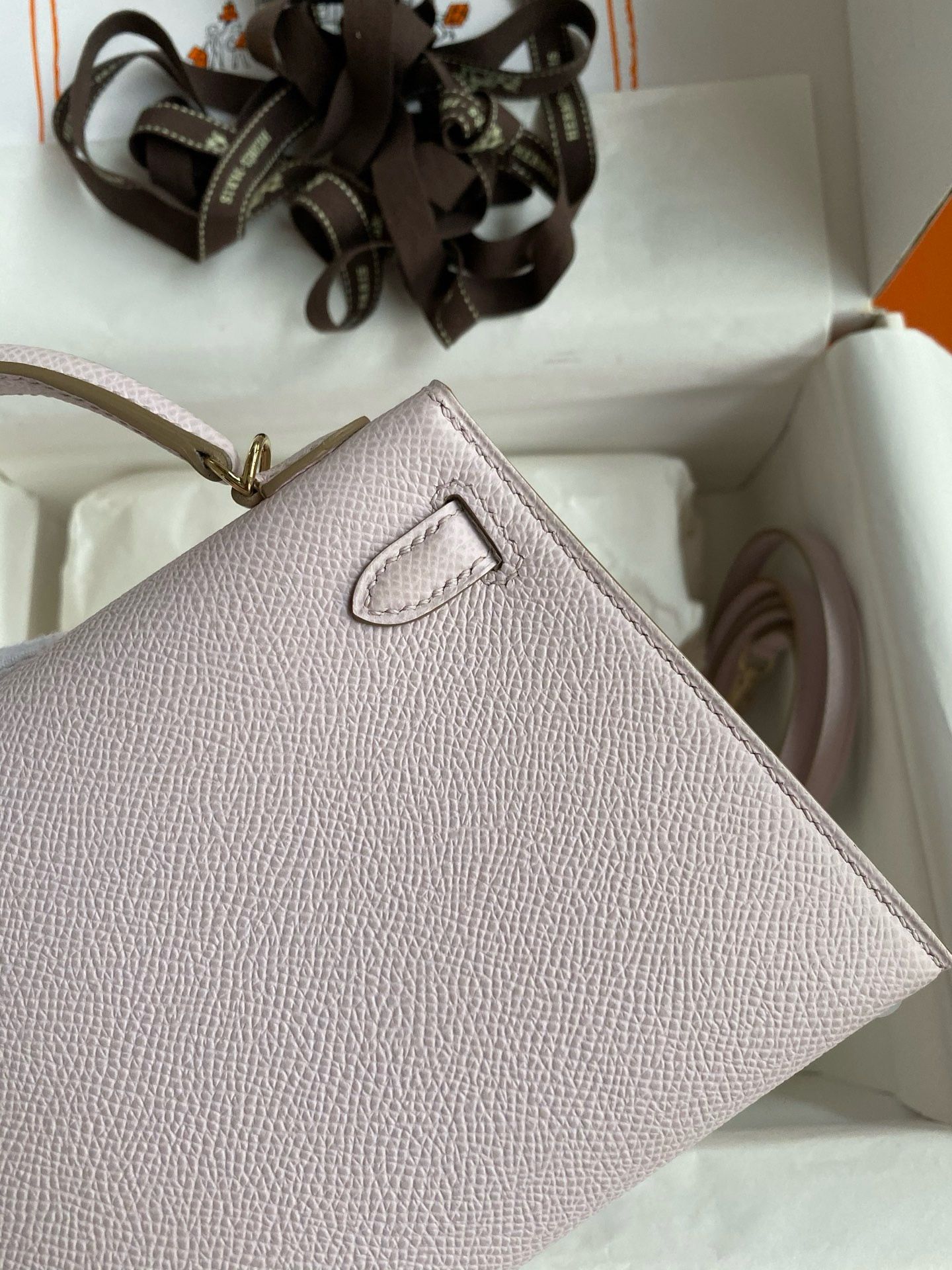 Hermes Kelly Mini II Verso Sellier Handmade Bag in Mauve Pale Epsom Calfskin - Image 9