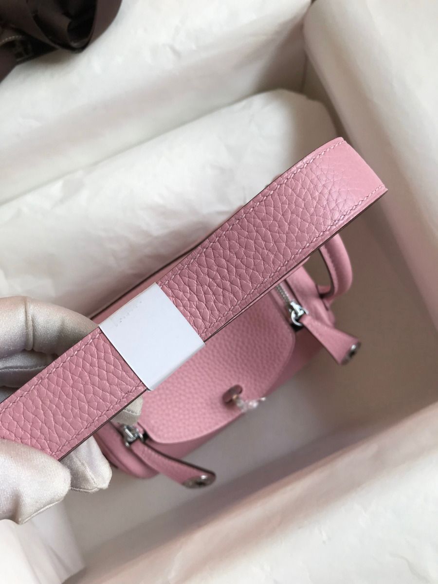 Hermes Mini Lindy Handmade Bag In Pink Clemence Leather - Image 6