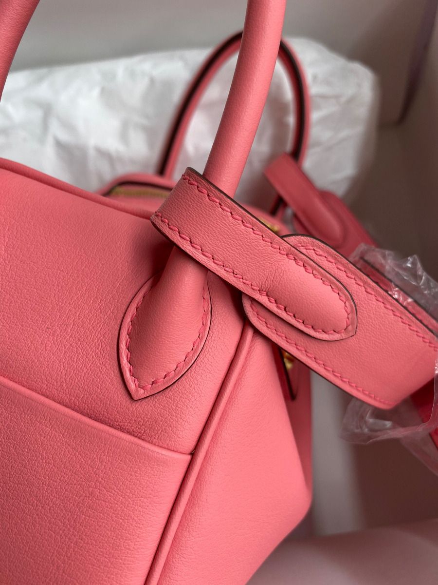 Hermes Mini Lindy Handmade Bag In Rose Lipstick Swift Leather - Image 6