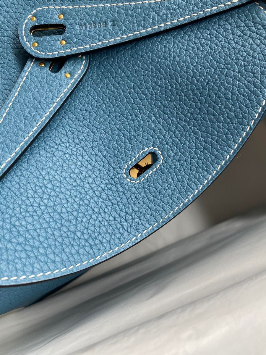 Hermes Lindy 26 Handmade Bag In Blue Jean Clemence Leather - Image 7