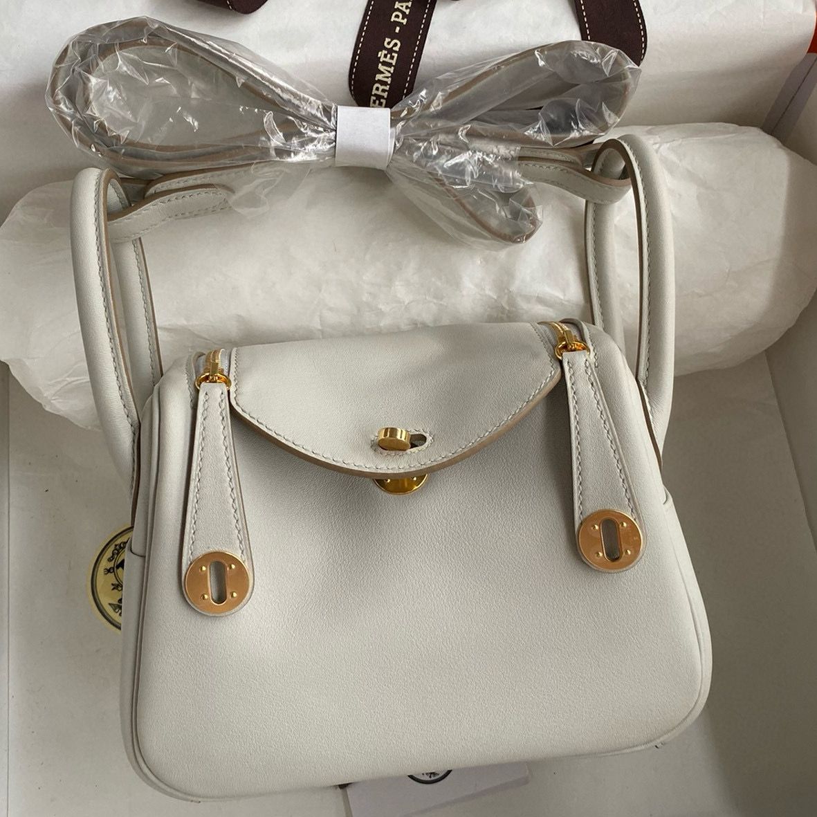 Hermes Mini Lindy Verso Bag in Gris Pale Swift Calfskin