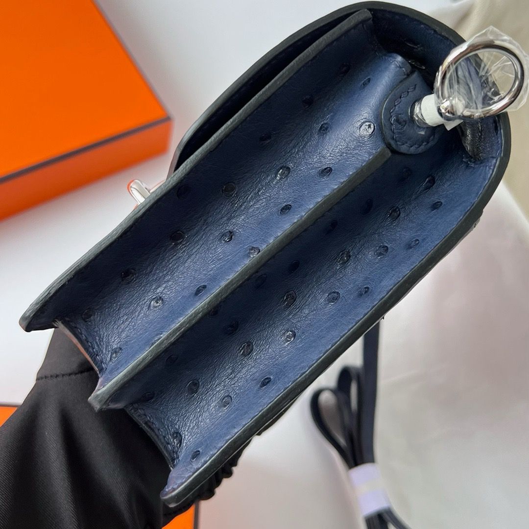 Hermes Roulis Mini 18 Bag in Blue Ostrich Leather - Image 5