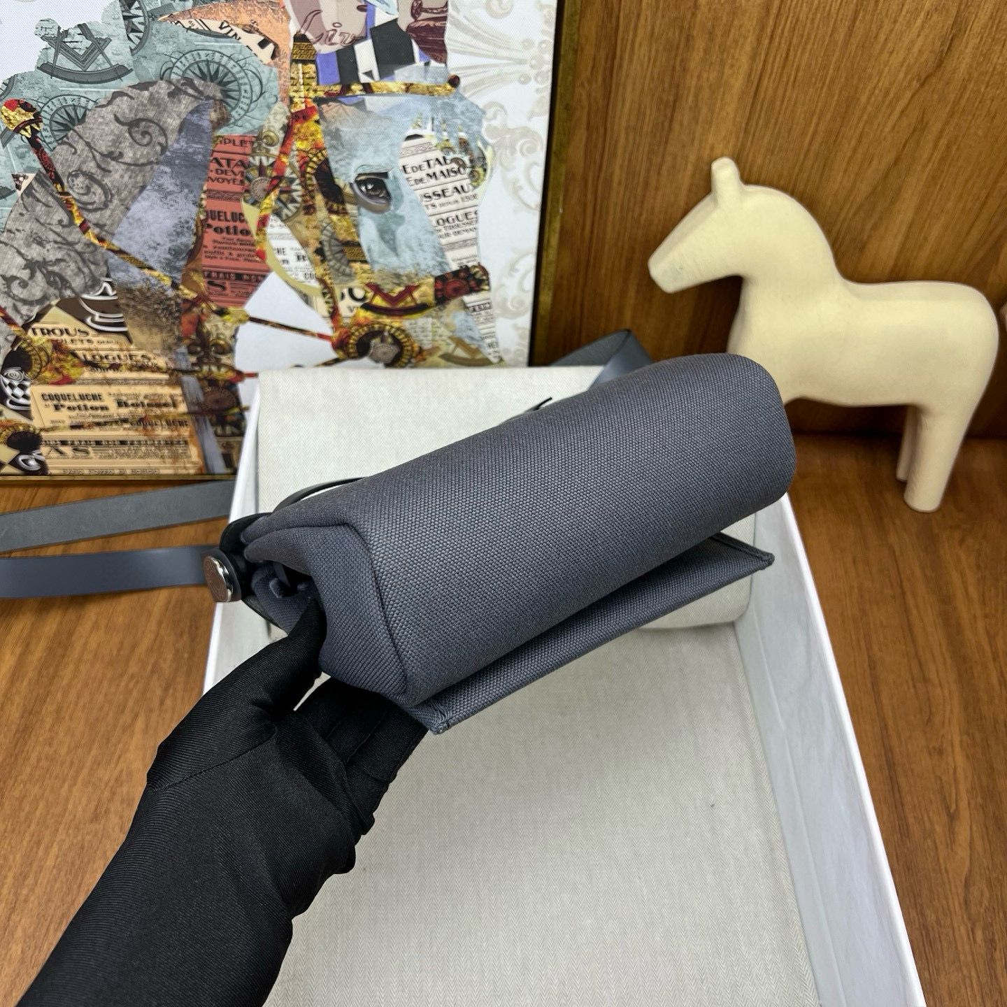 Hermes Herbag Zip 20 Bag in Canvas and Ardoise Hunter Calfskin - Image 9