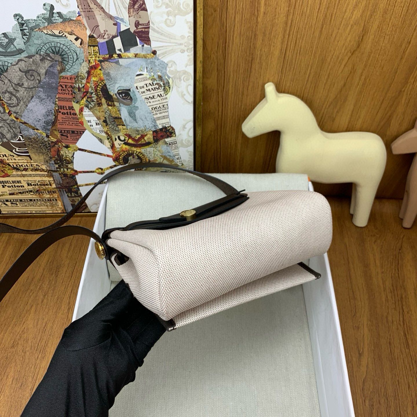 Hermes Herbag Zip 20 Bag in Canvas and Ebene Hunter Calfskin - Image 10