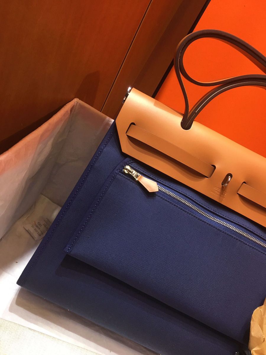Hermes Herbag Zip 31cm Bag In Brown And Blue - Image 4