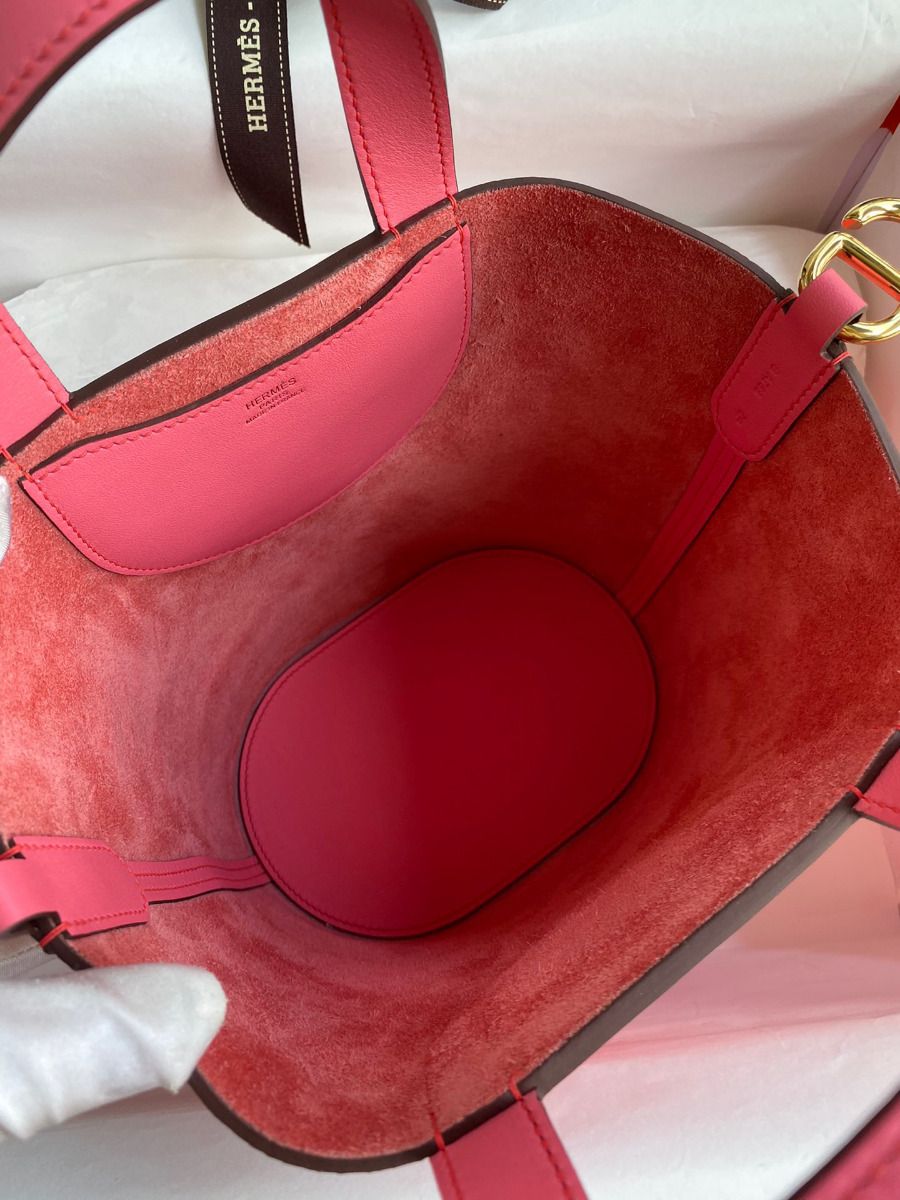 Hermes In The Loop 18 Handmade Bag in Rose Lipstick Clemence Leatherther - Image 6