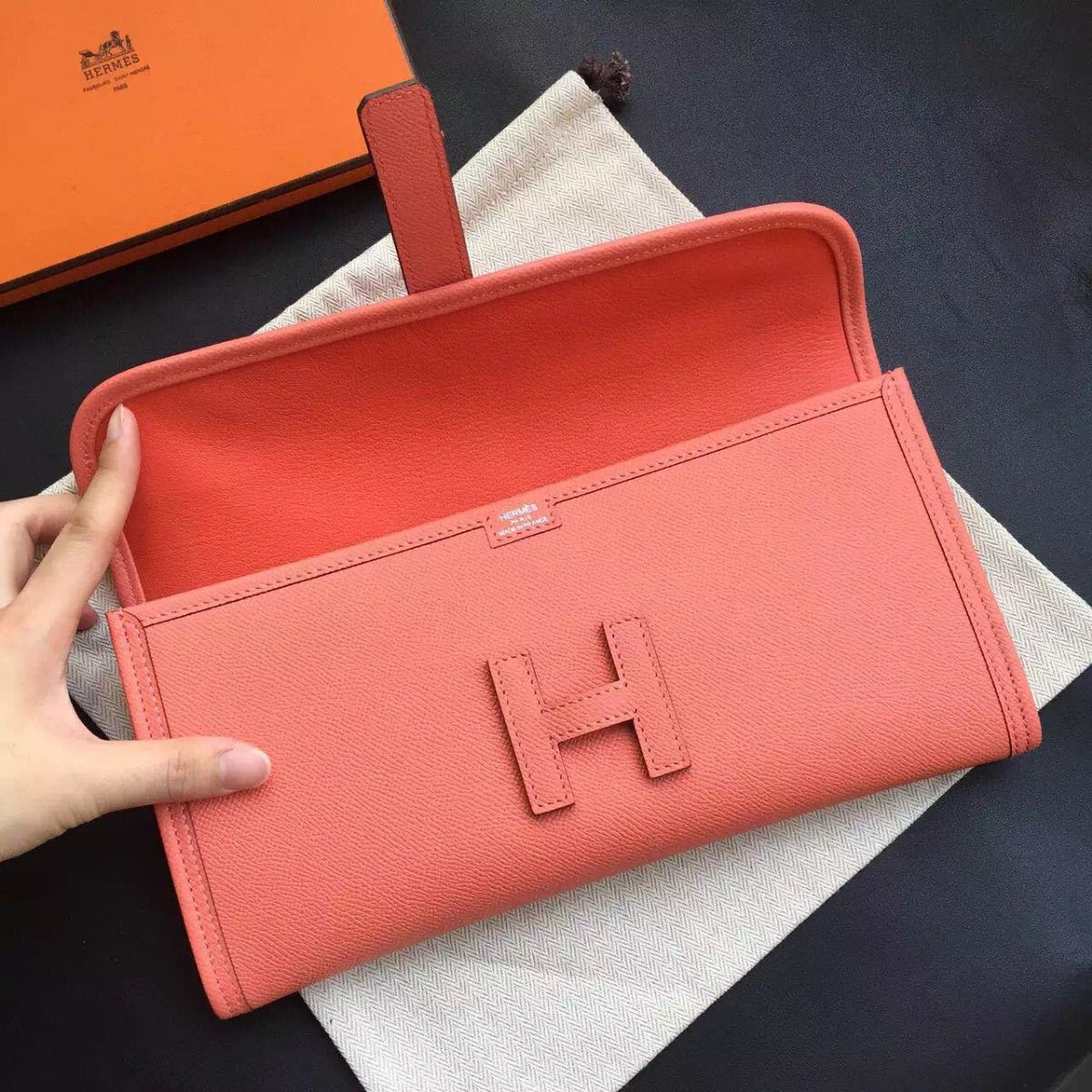 Hermes Jige Elan 29 Clutch Bag In Flamingo Epsom Calfskin - Image 7