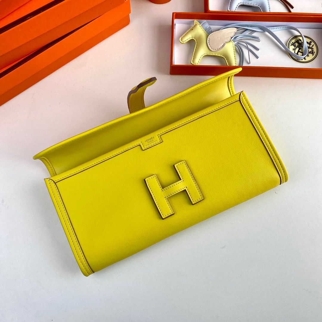 Hermes Jige Elan 29 Clutch Bag In Lime Swift Calfskin - Image 7