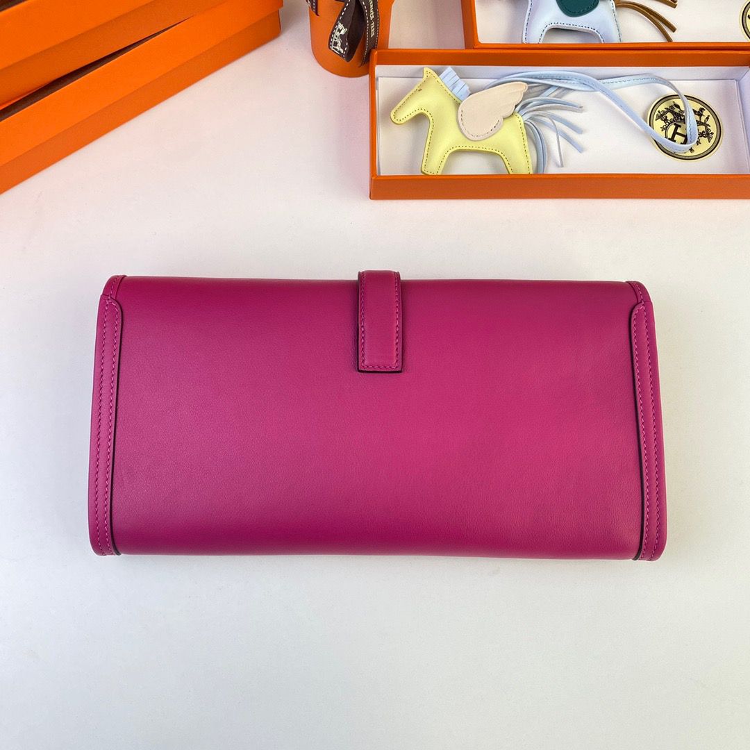 Hermes Jige Elan 29 Clutch Bag In Rose Purple Swift Calfskin - Image 3
