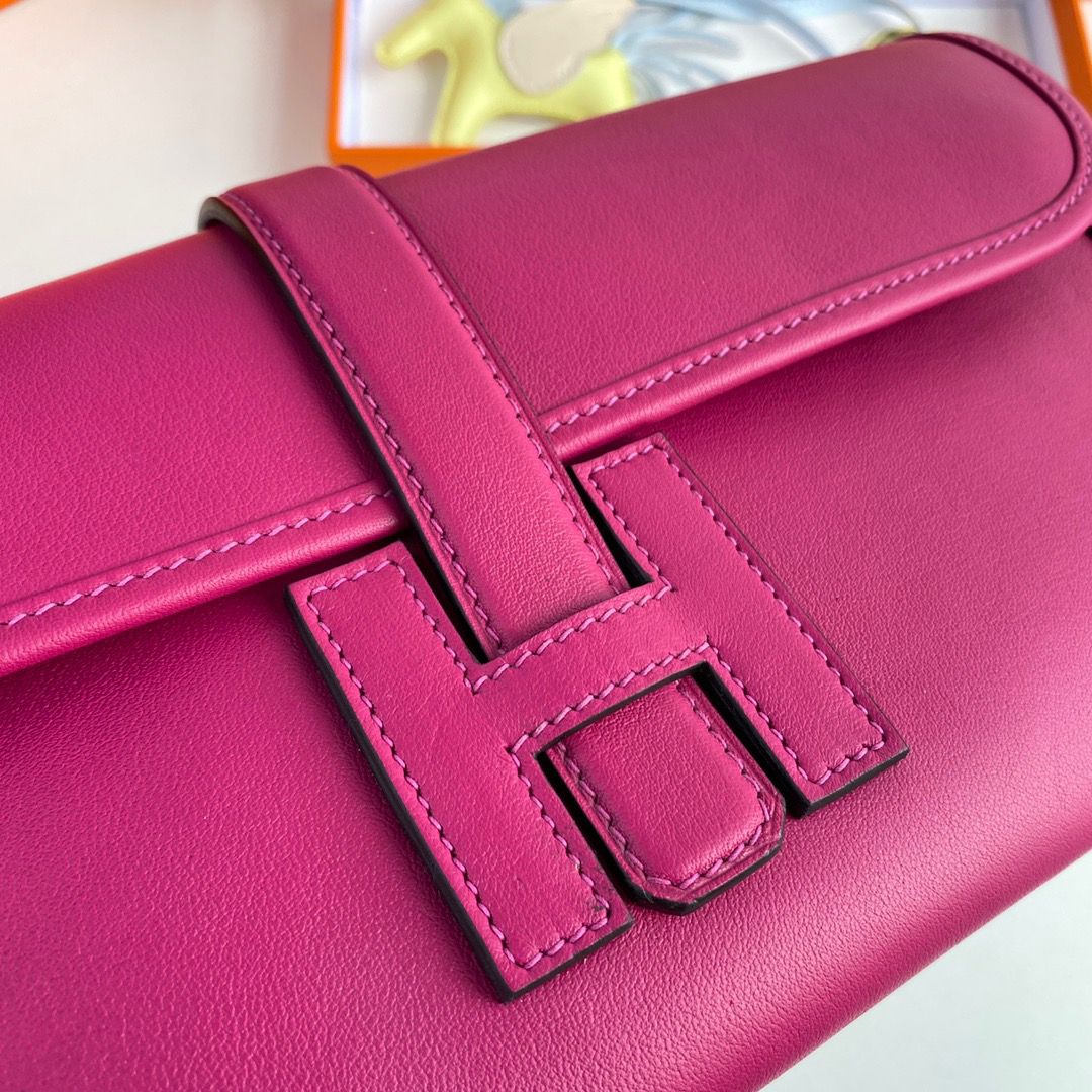 Hermes Jige Elan 29 Clutch Bag In Rose Purple Swift Calfskin - Image 6