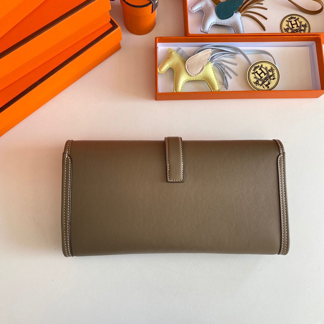 Hermes Jige Elan 29 Clutch Bag In Taupe Swift Calfskin - Image 3
