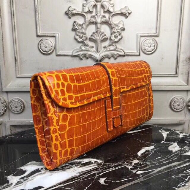 Hermes Jige Elan 29 Clutch In Orange Crocodile Leather - Image 3