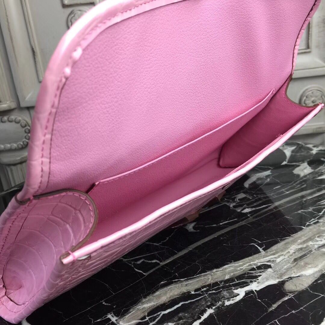 Hermes Jige Elan 29 Clutch In Pink Crocodile Leather - Image 9