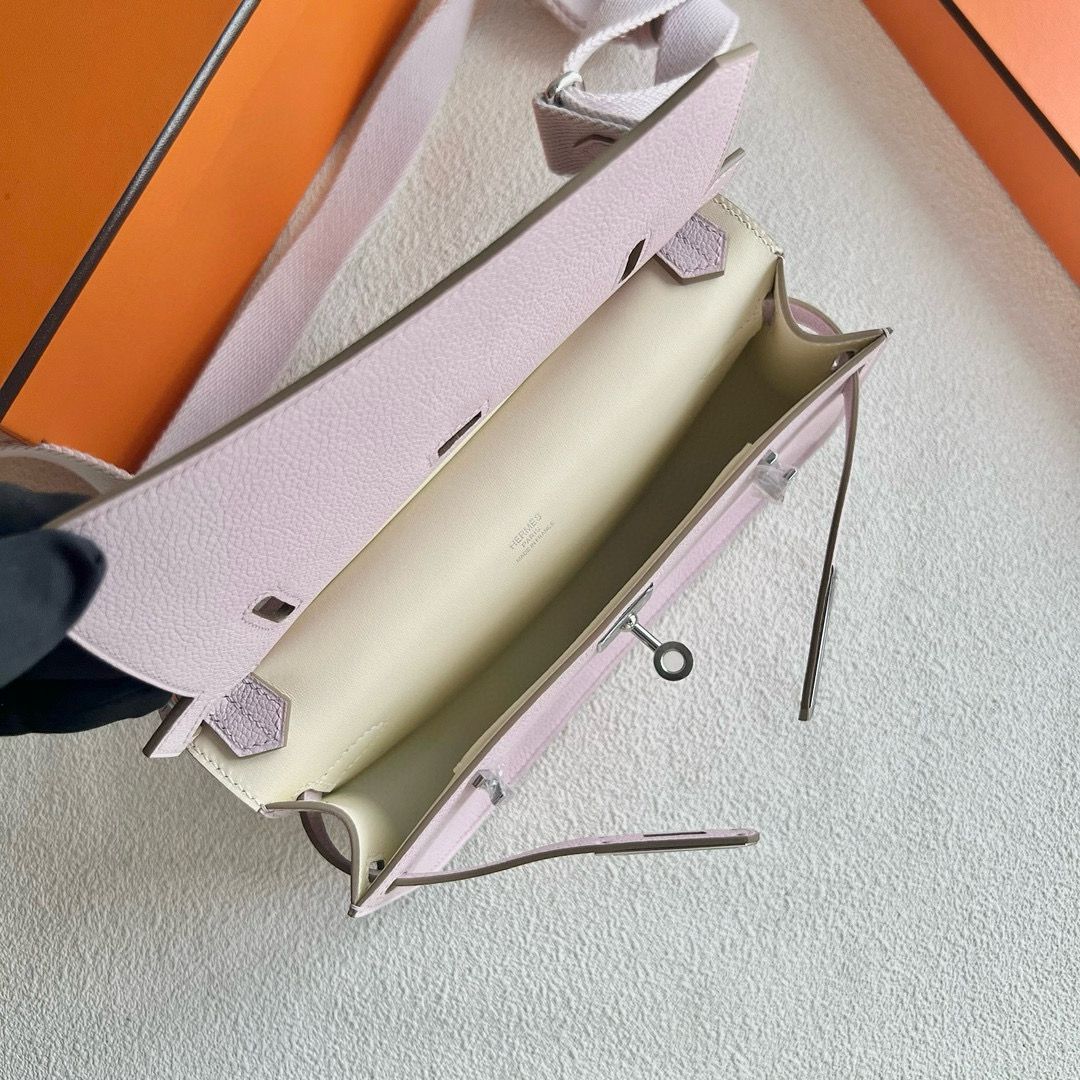 Hermes Jypsiere Mini Verso Handmade Bag in Mauve Pale Evercolor Calfskin - Image 6