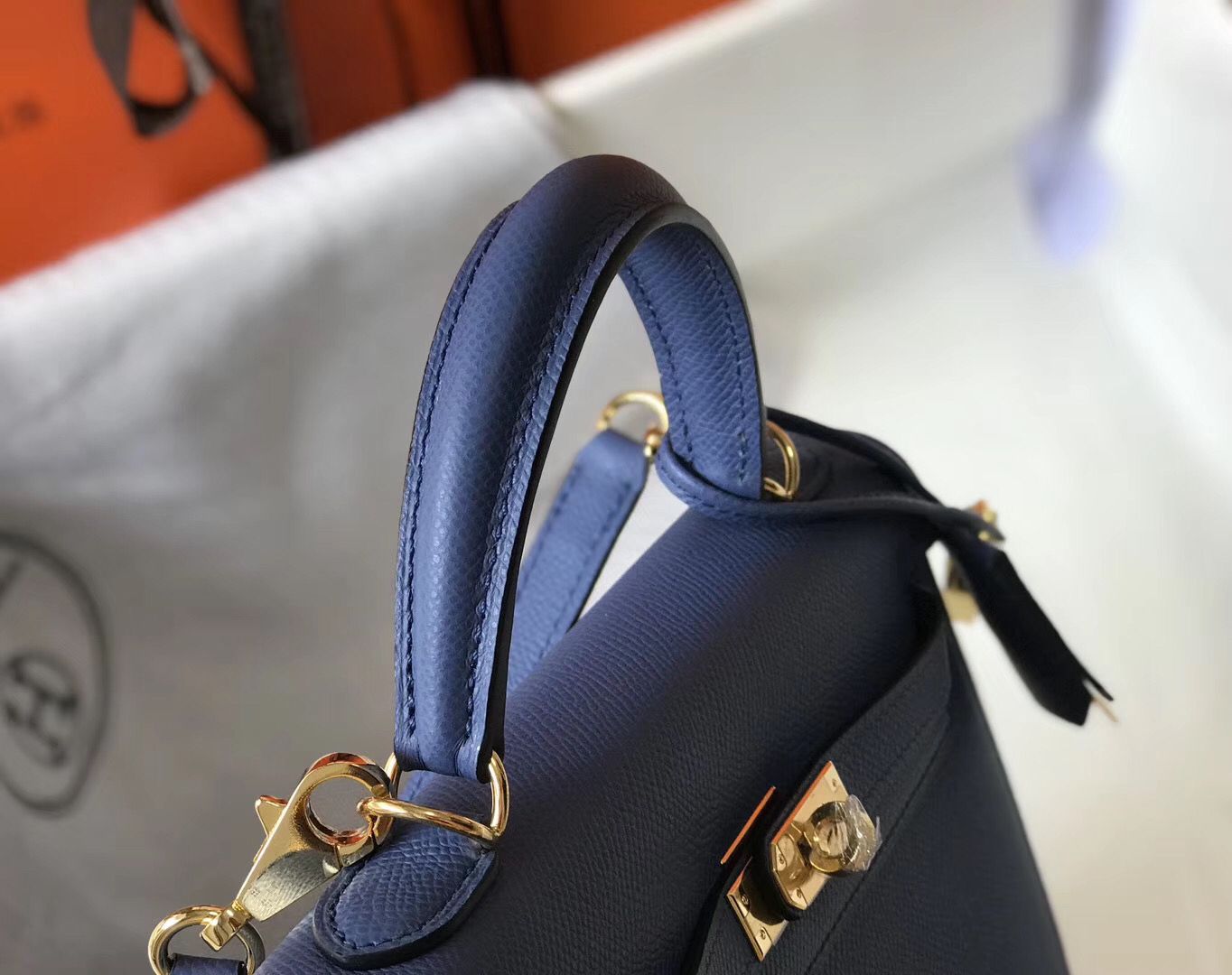 Hermes Kelly 25cm Sellier Bag In Agate Blue Epsom Leather - Image 4