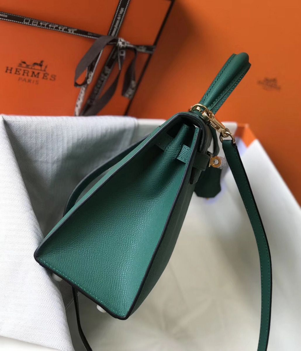 Hermes Kelly 25cm Sellier Bag In Malachite Epsom Leather - Image 4