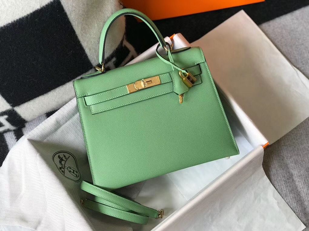 Hermes Kelly 25cm Sellier Bag In Vert Criquet Epsom Leather - Image 4
