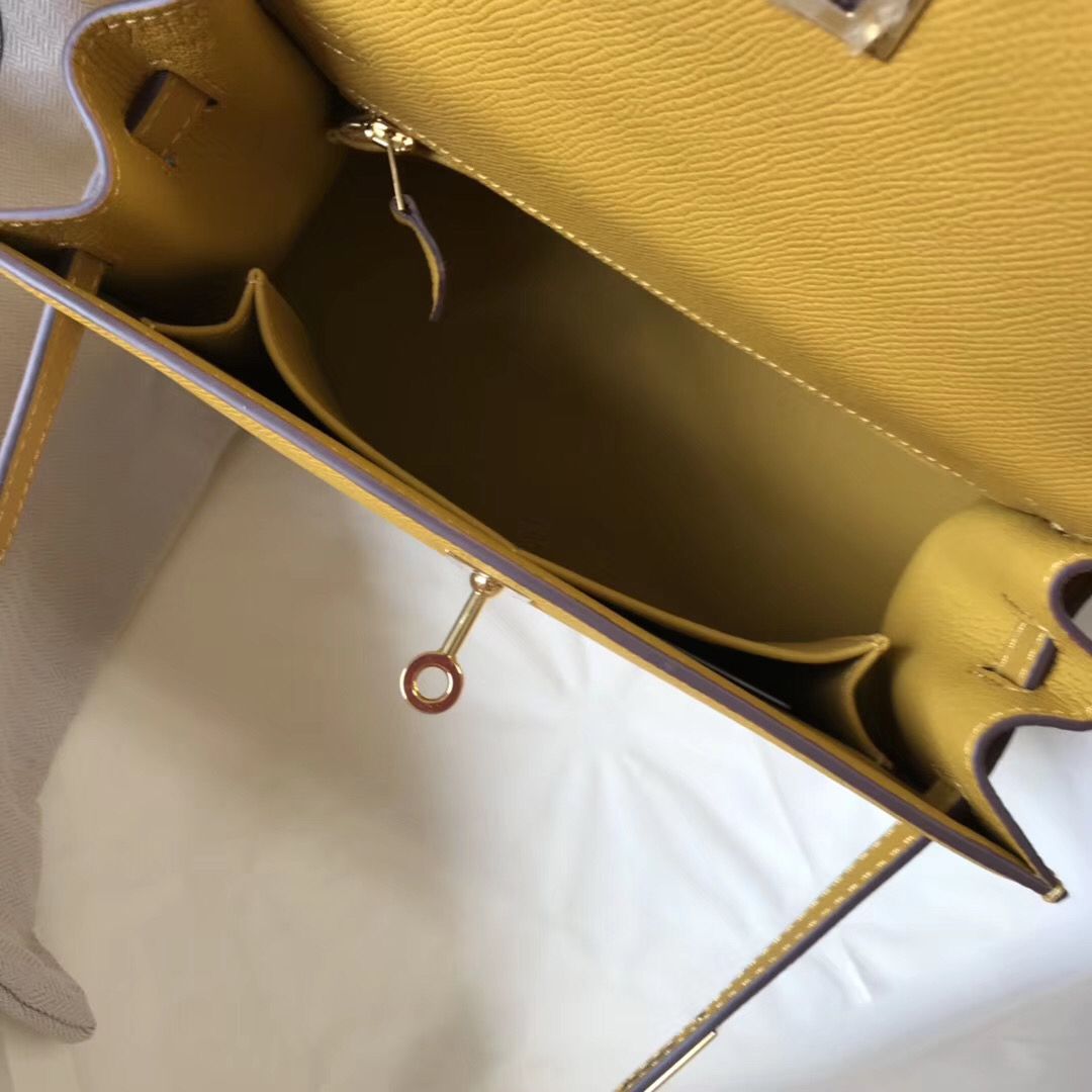 Hermes Kelly 25cm Sellier Bag In Yellow Epsom Leather - Image 9