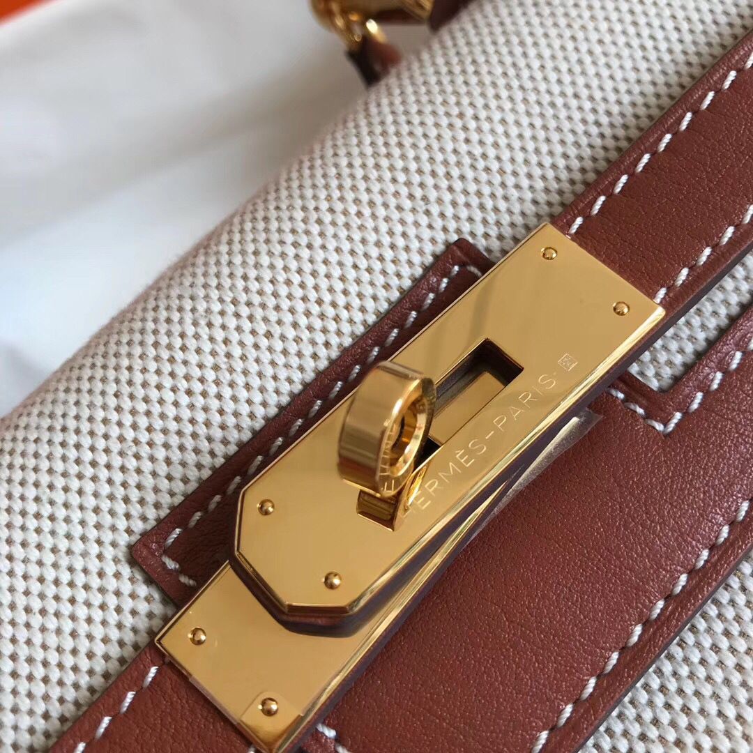 Hermes Kelly 28cm Bag In Canvas With Barenia Leather - Image 8
