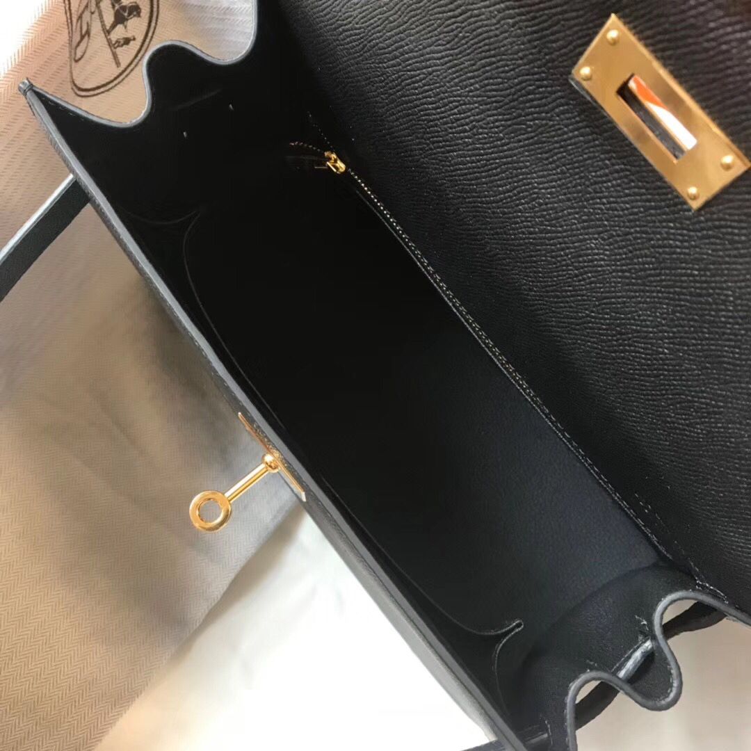 Hermes Kelly 28cm Bag In Black Epsom Leather GHW - Image 9