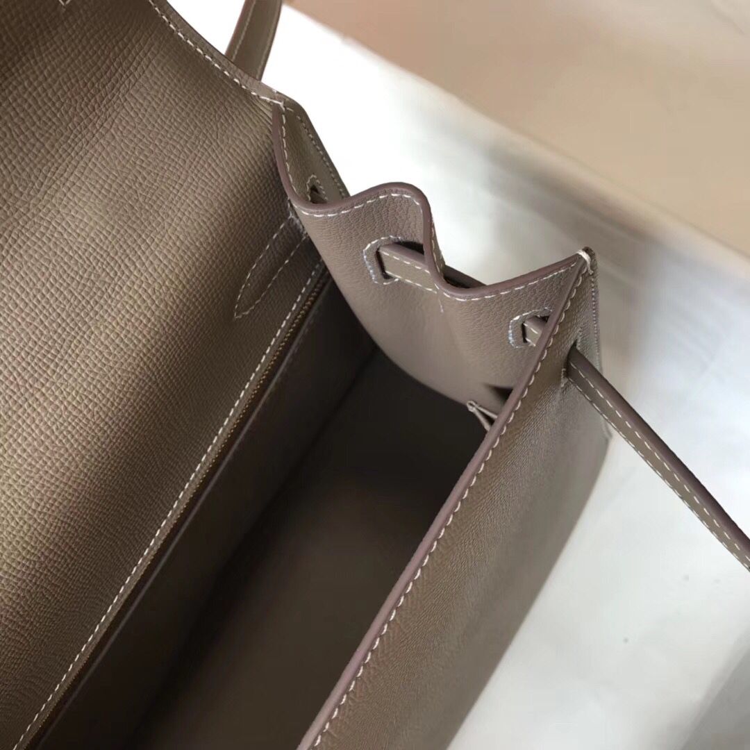 Hermes Kelly 28cm Bag In Taupe Grey Epsom Leather GHW - Image 8