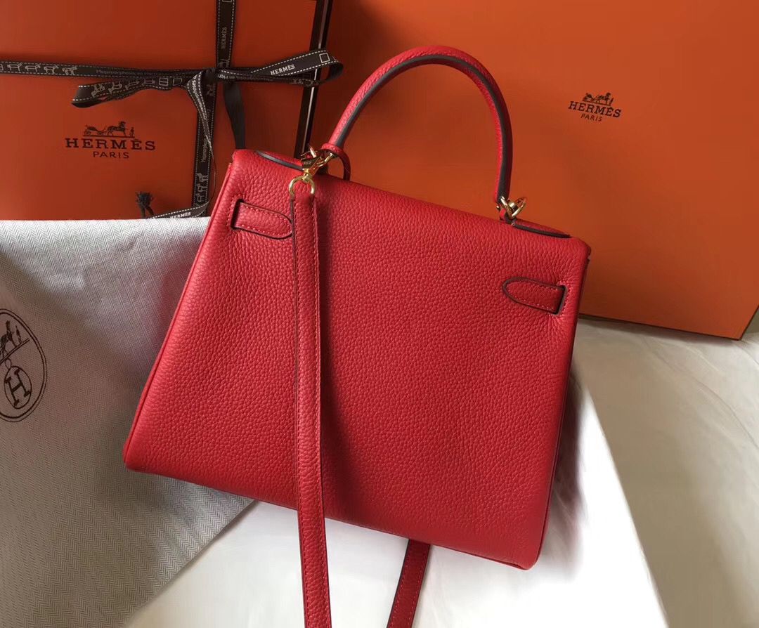 Hermes Kelly 32cm Bag In Red Clemence Leather GHW - Image 4