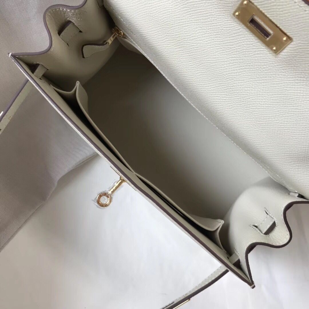 Hermes Kelly 32cm Bag In White Epsom Leather GHW - Image 9