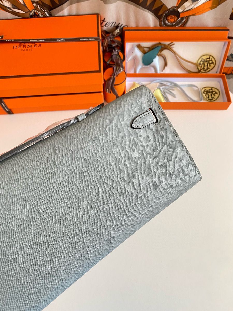 Hermes Kelly Cut Handmade Bag in Blue Lin Epsom Calfskin - Image 4