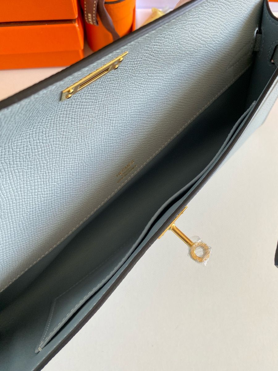 Hermes Kelly Cut Handmade Bag in Blue Lin Epsom Calfskin - Image 6