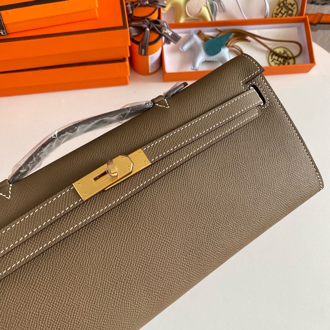 Hermes Kelly Cut Handmade Bag in Taupe Epsom Calfskin - Image 5