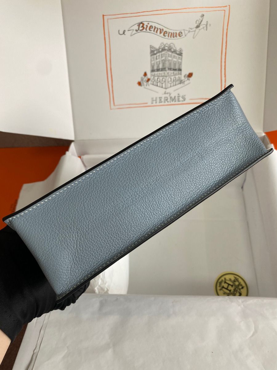 Hermes Kelly Danse II Bag In Blue Lin Evercolor Calfskin - Image 6