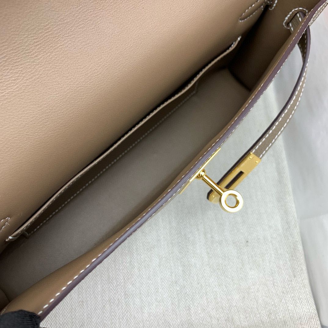 Hermes Kelly Elan Handmade Bag In Taupe Chevre Mysore Leather - Image 6