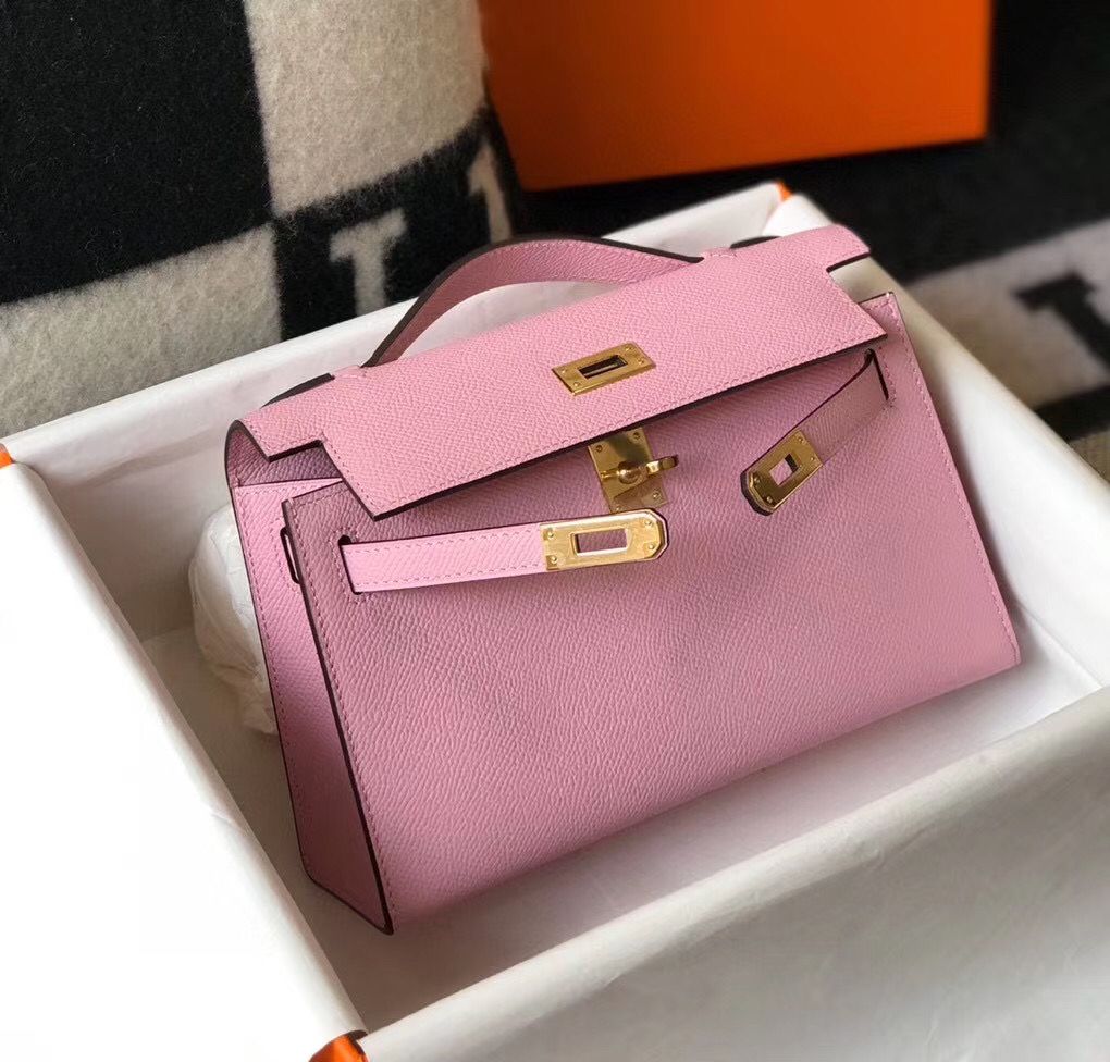 Hermes Kelly Pochette Bag In Mauve Sylvestre Epsom Leather - Image 4