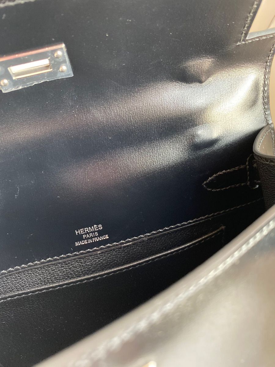 Hermes Kelly Pochette Handmade Bag In Black Box Calfskin - Image 10