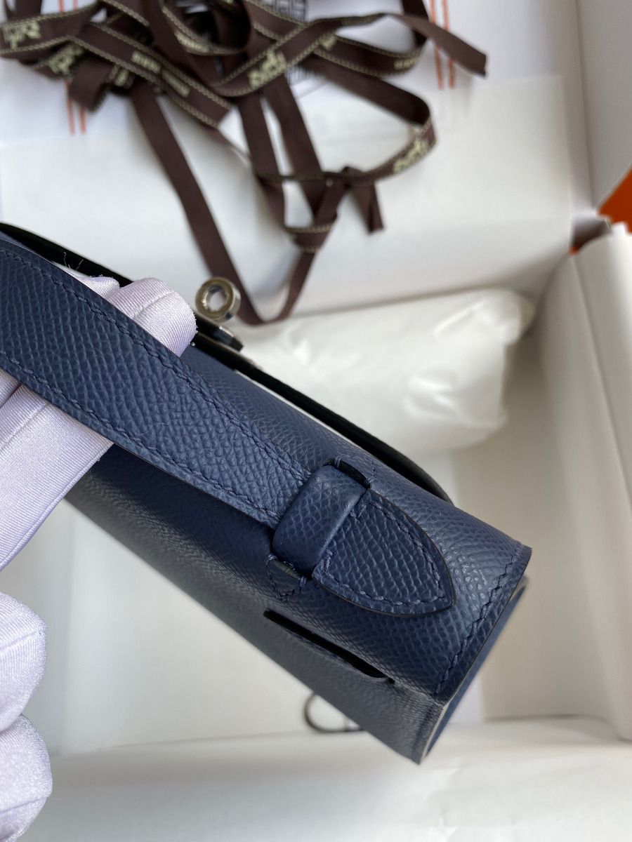 Hermes Kelly Pochette Handmade Bag In Blue Saphir Epsom Calfskin - Image 7
