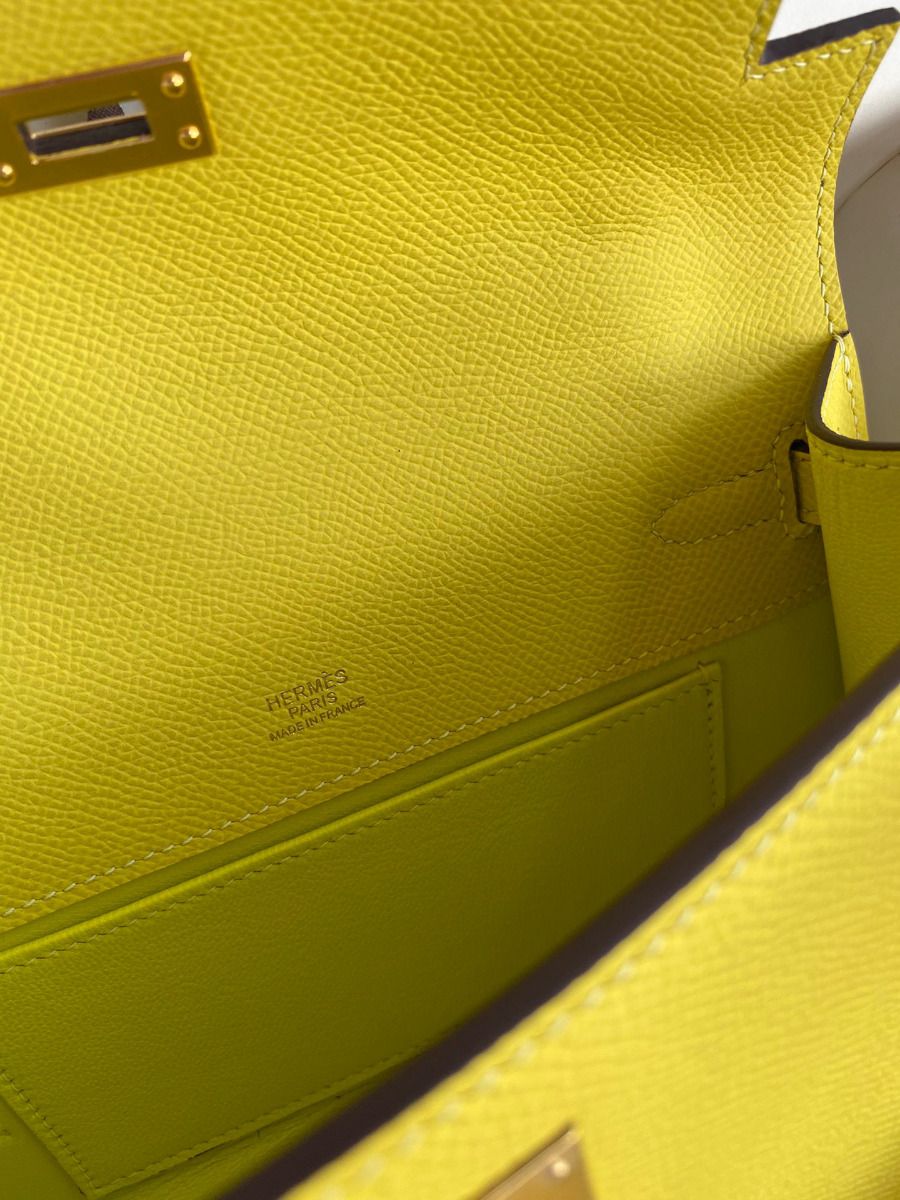 Hermes Kelly Pochette Handmade Bag In Lime Epsom Calfskin - Image 10