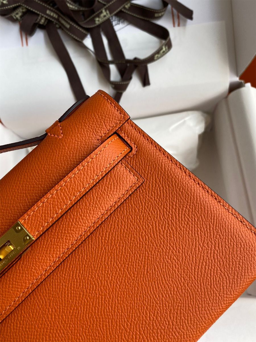 Hermes Kelly Pochette Handmade Bag In Orange Epsom Calfskin - Image 5