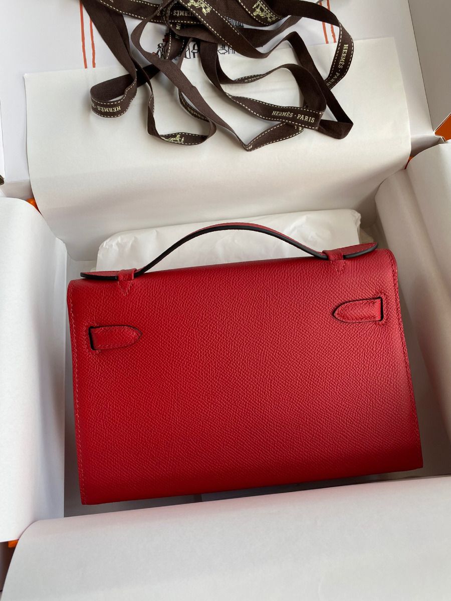 Hermes Kelly Pochette Handmade Bag In Red Epsom Calfskin - Image 3