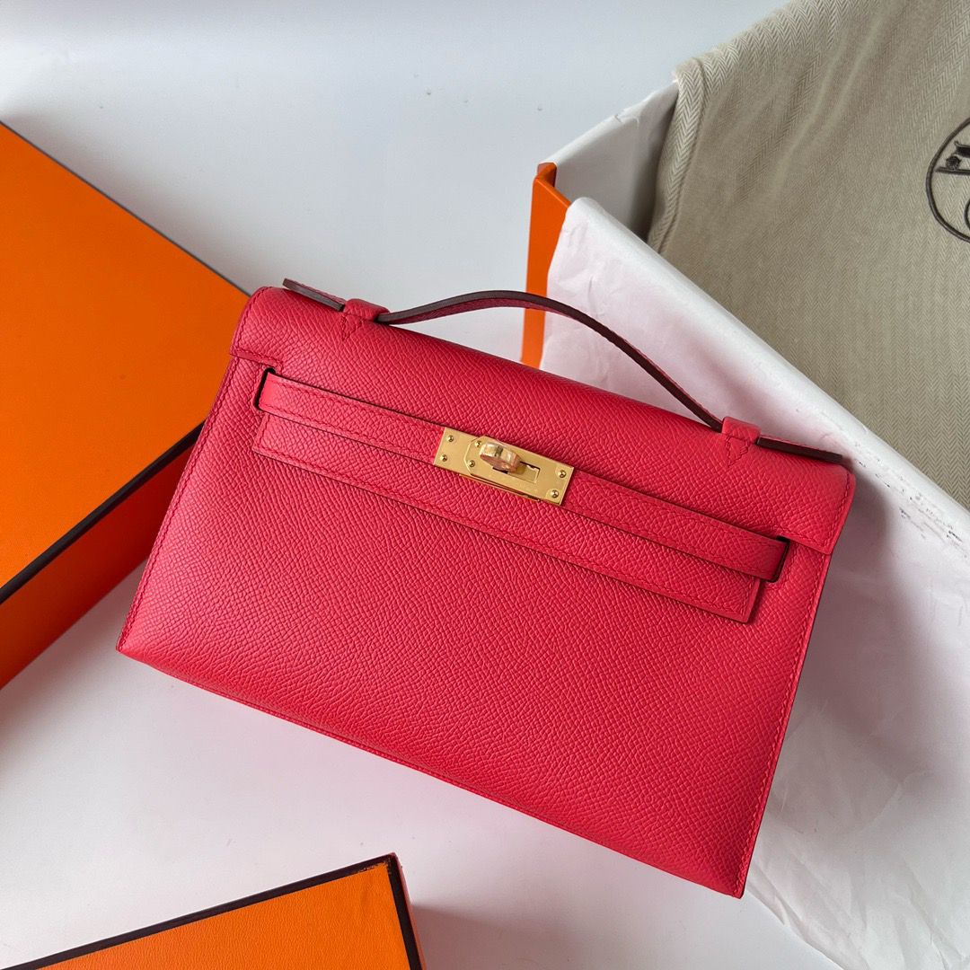 Hermes Kelly Pochette Handmade Bag In Rose Japour Epsom Calfskin - Image 3