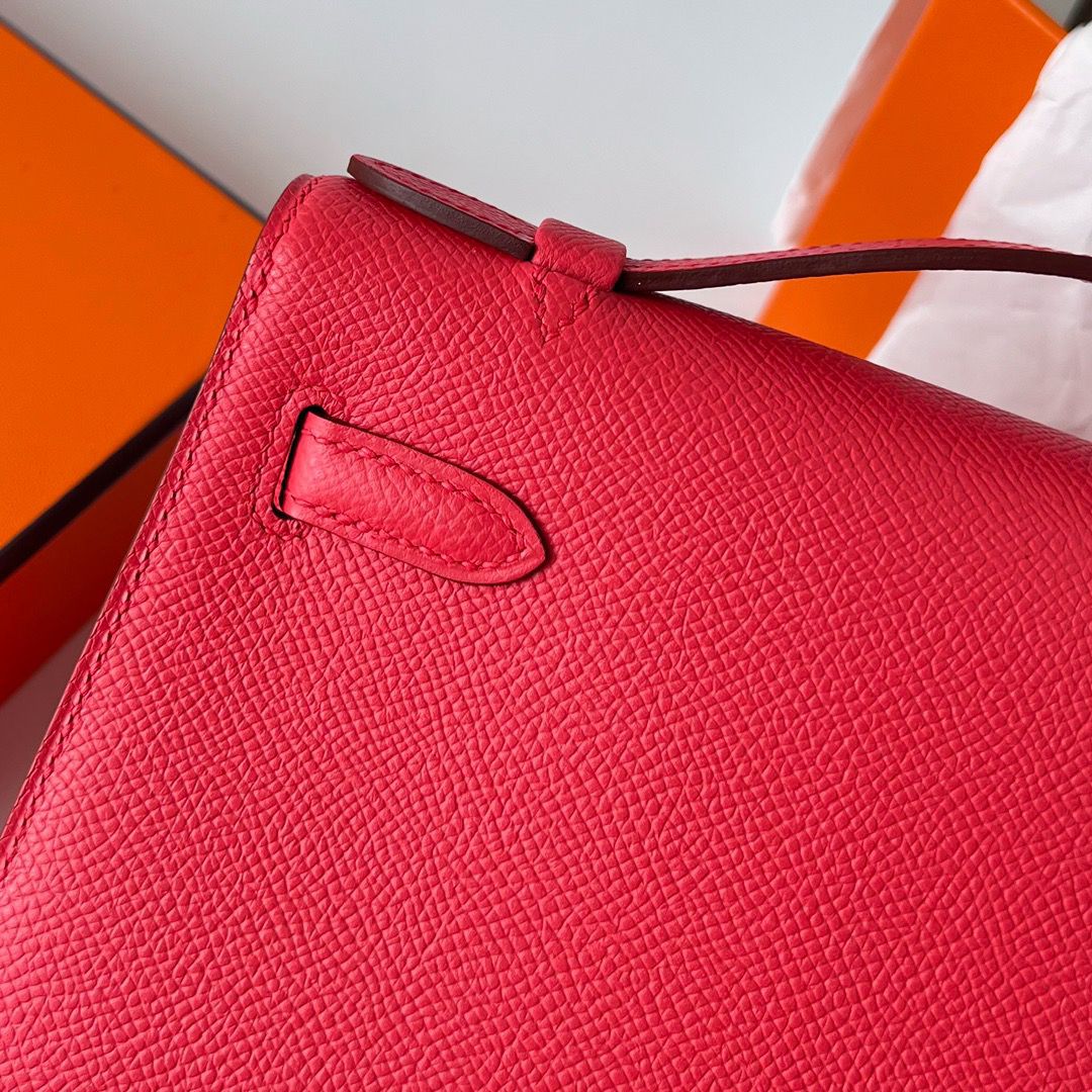 Hermes Kelly Pochette Handmade Bag In Rose Japour Epsom Calfskin - Image 9