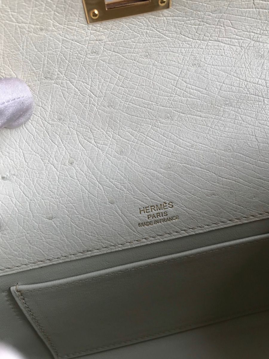 Hermes Kelly Pochette Handmade Bag In Beton Ostrich Leather - Image 9