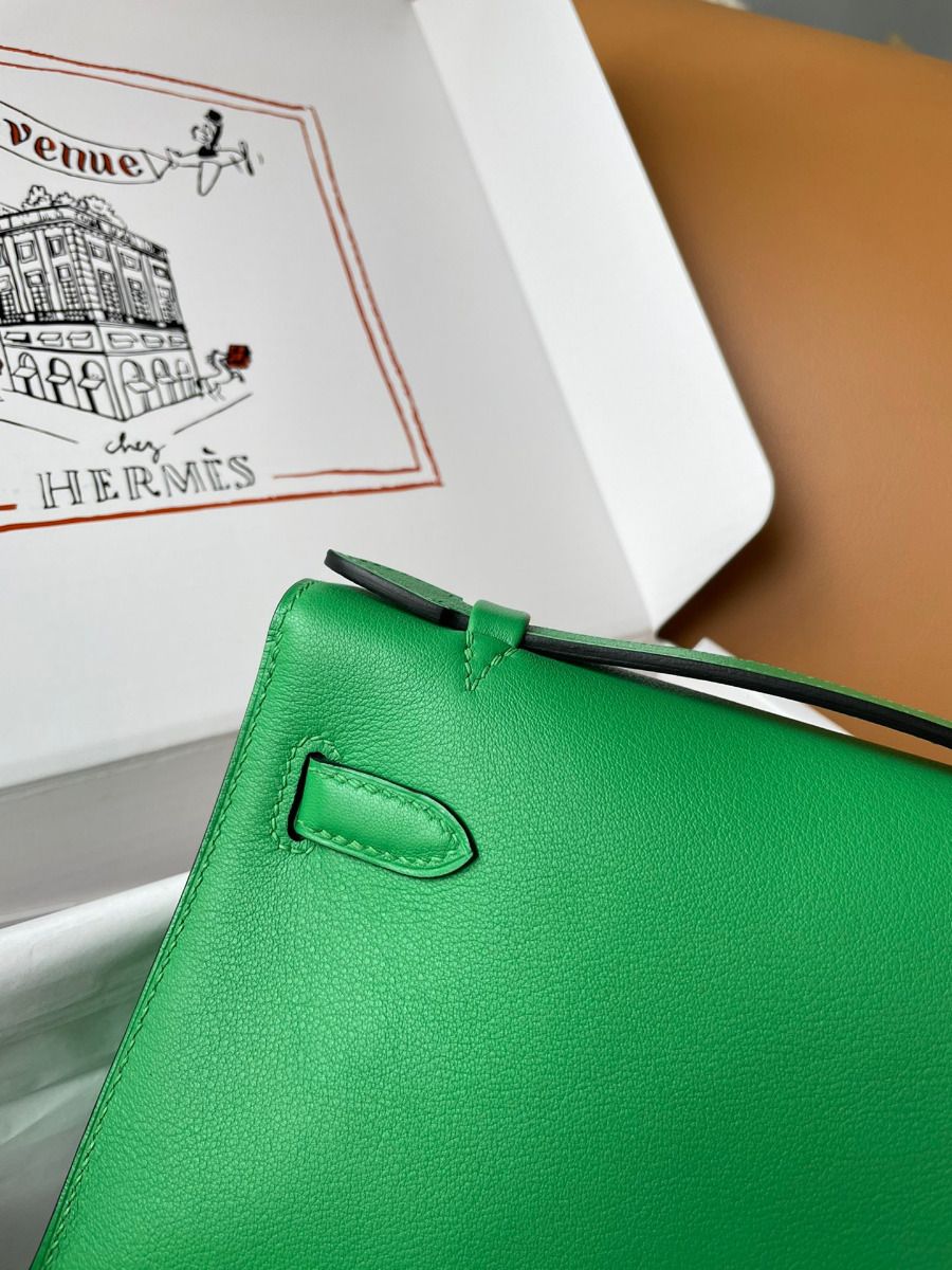 Hermes Kelly Pochette Handmade Bag In Bamboo Swift Calfskin - Image 8