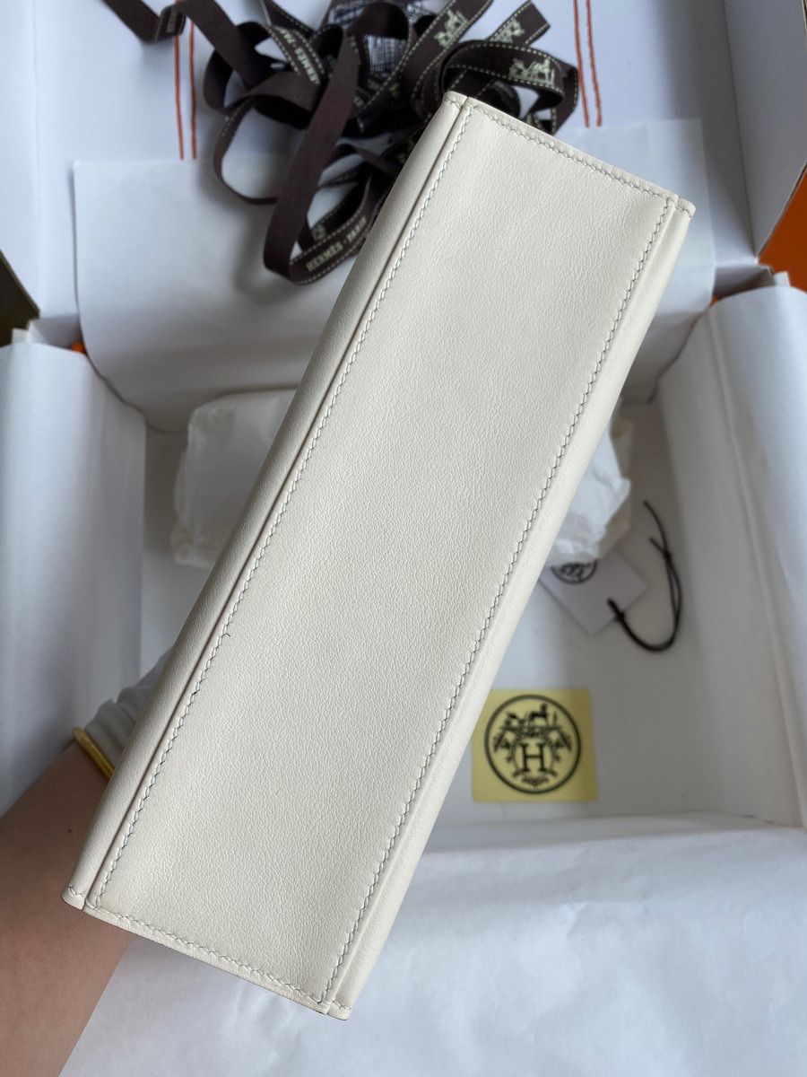Hermes Kelly Pochette Handmade Bag In Nata Swift Calfskin - Image 4